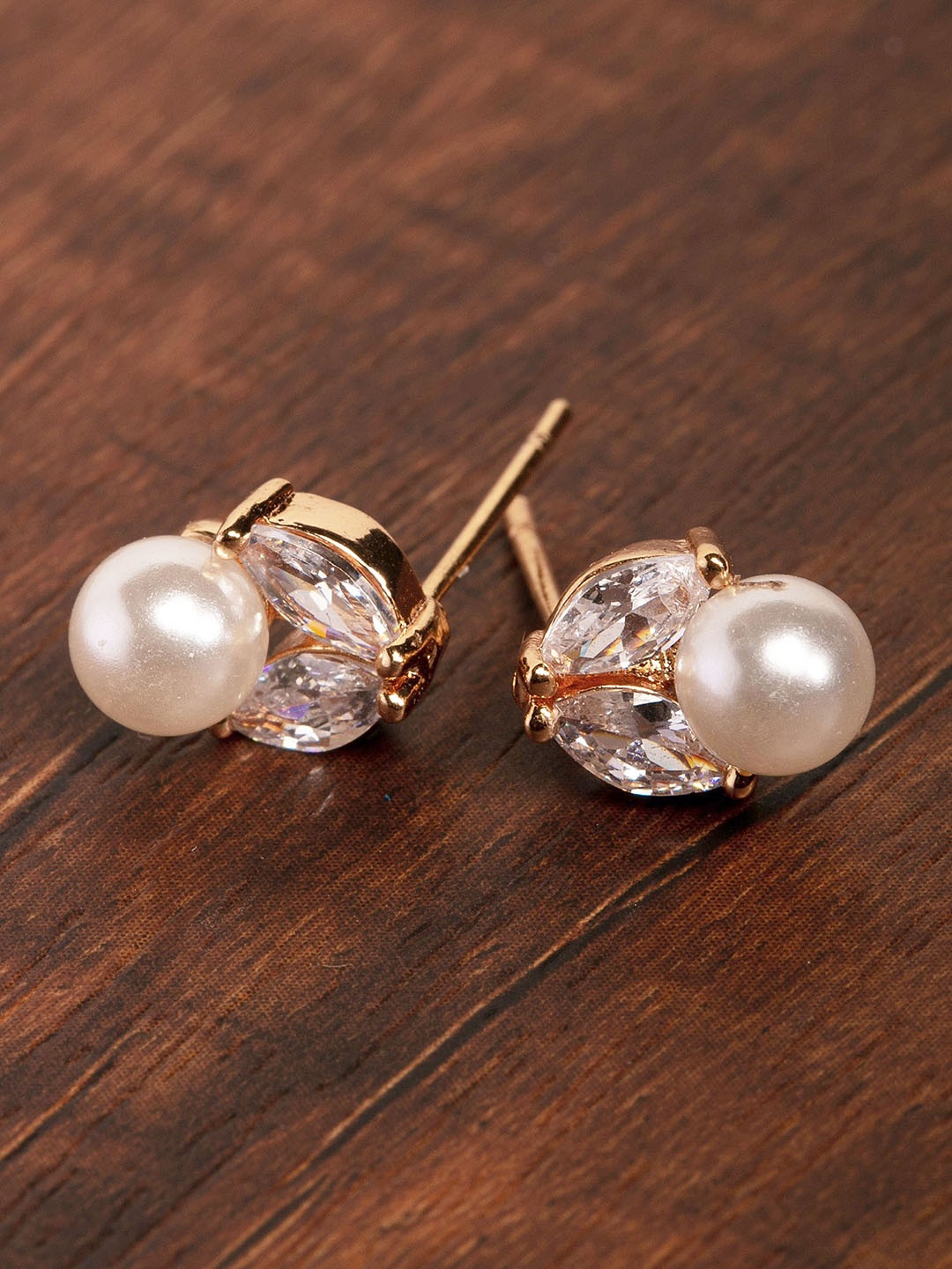 

Zaveri Pearls Off-White Gold-Plated CZ-Studded Beaded Spherical Studs