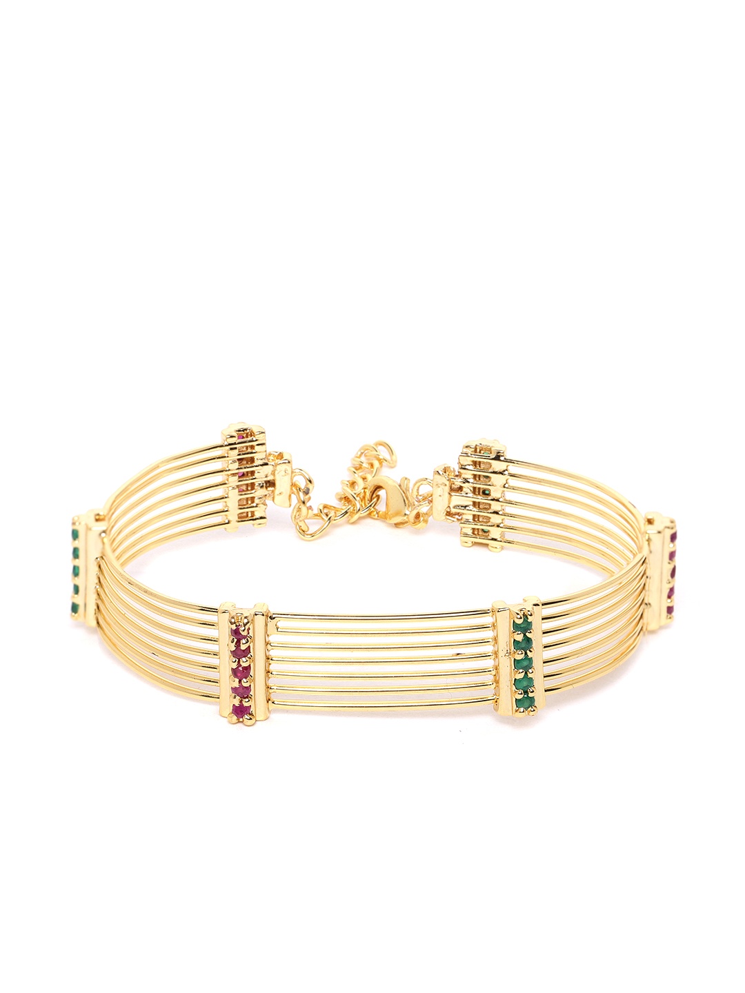 

Zaveri Pearls Magenta & Green Gold-Plated CZ-Studded Bangle-Style Bracelet