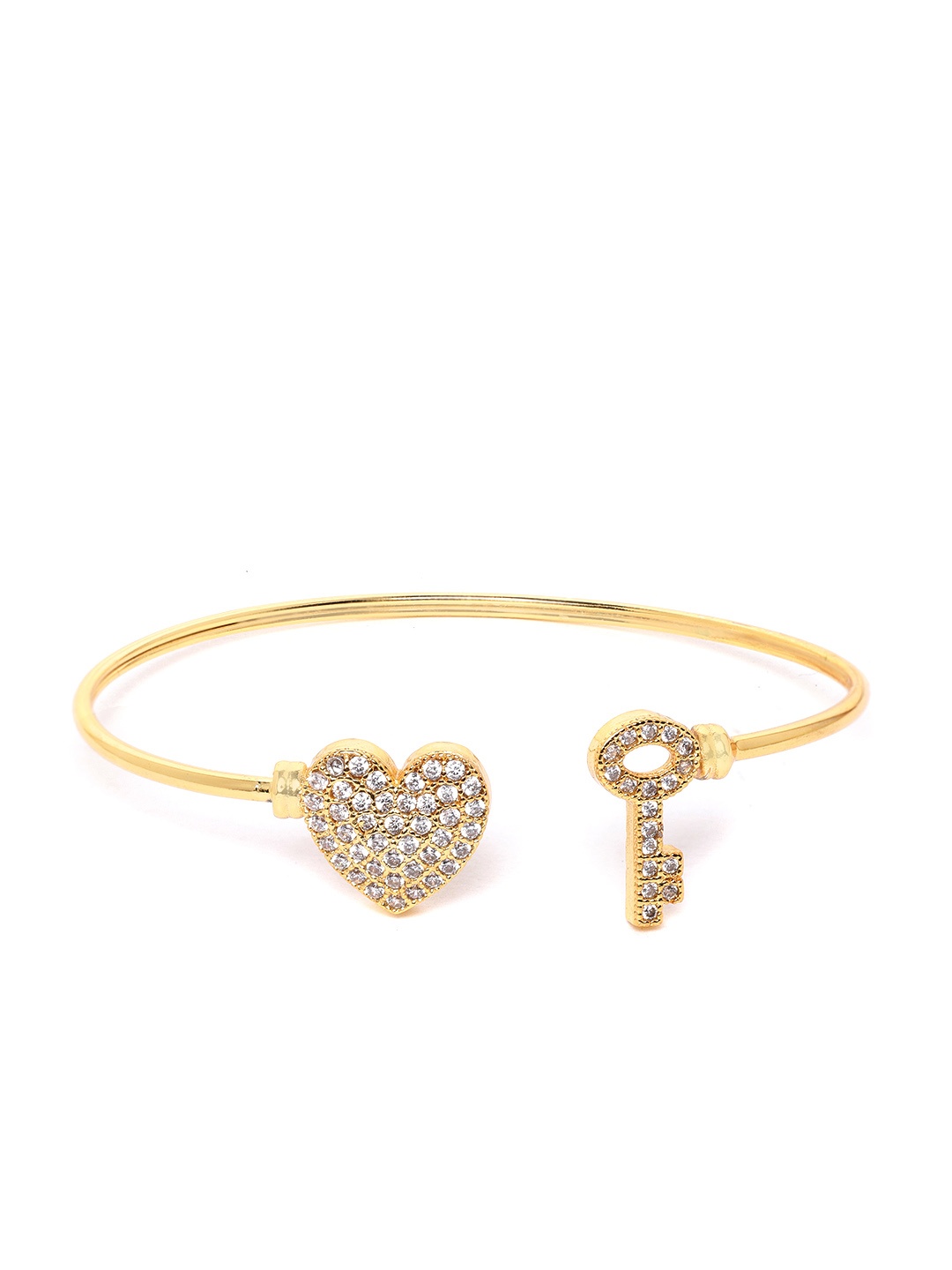 

Zaveri Pearls Gold-Plated CZ-Studded Heart & Key Bangle-Style Bracelet