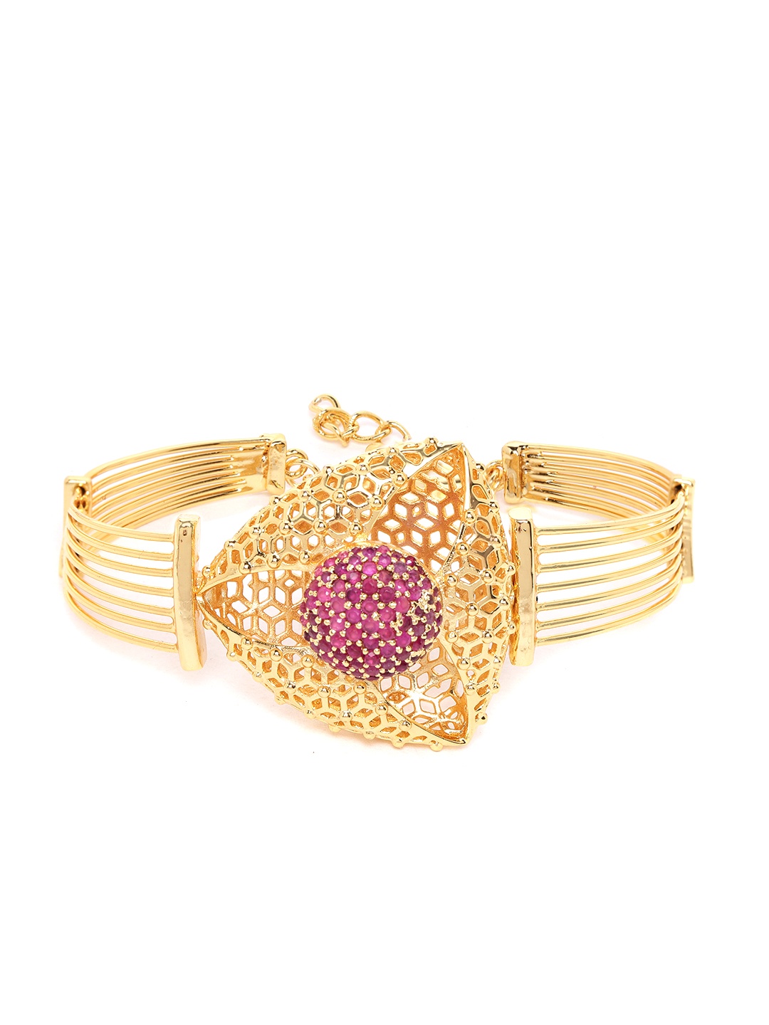 

Zaveri Pearls Magenta Gold-Plated CZ-Studded Bangle-Style Bracelet