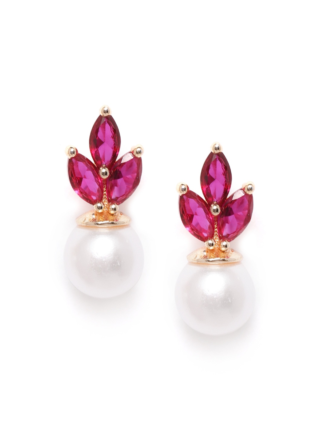 

Zaveri Pearls Magenta & Off-White Gold-Plated CZ-Studded Beaded Spherical Studs