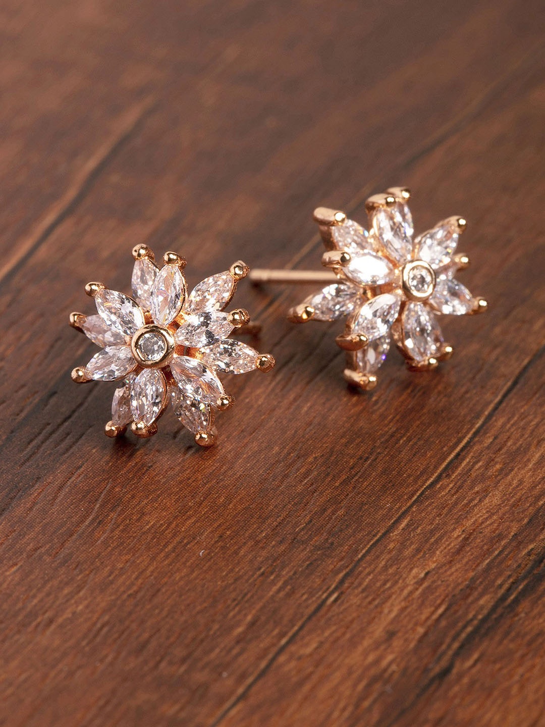 

Zaveri Pearls Gold-Plated CZ-Studded Floral Studs