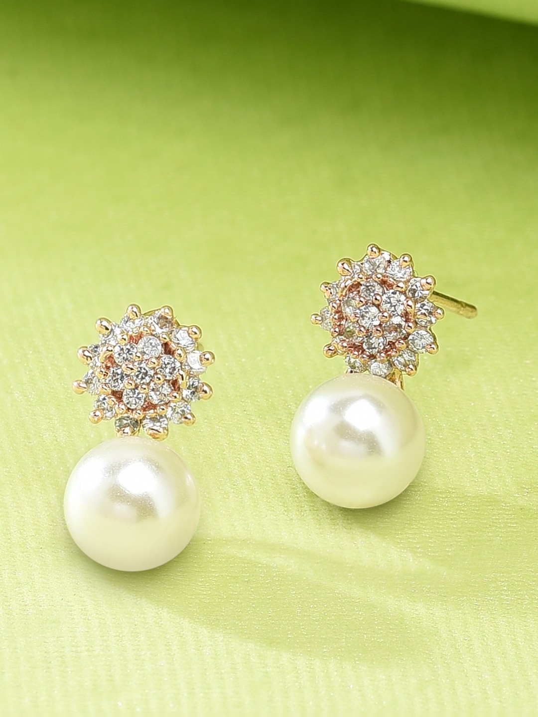 

Zaveri Pearls White Gold-Plated Beaded Spherical CZ-Studs