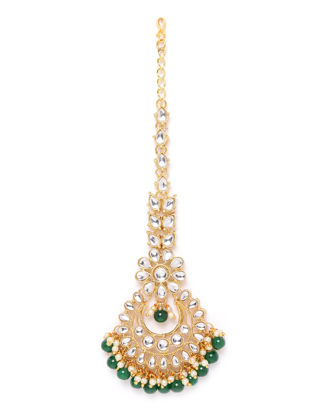 

Zaveri Pearls Green & Off-White Gold-Plated Kundan-Studded Maang Tika