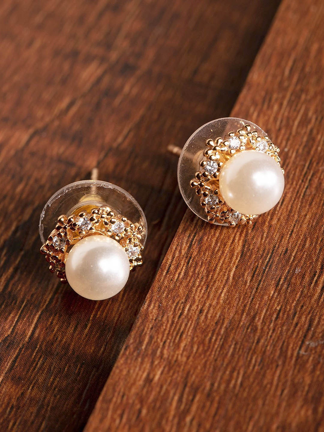 

Zaveri Pearls White Gold-Plated Beaded Spherical CZ Studs
