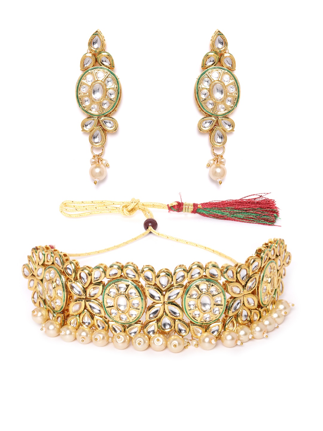 

Zaveri Pearls Gold-Plated Kundan-Studded Beaded Jewellery Set