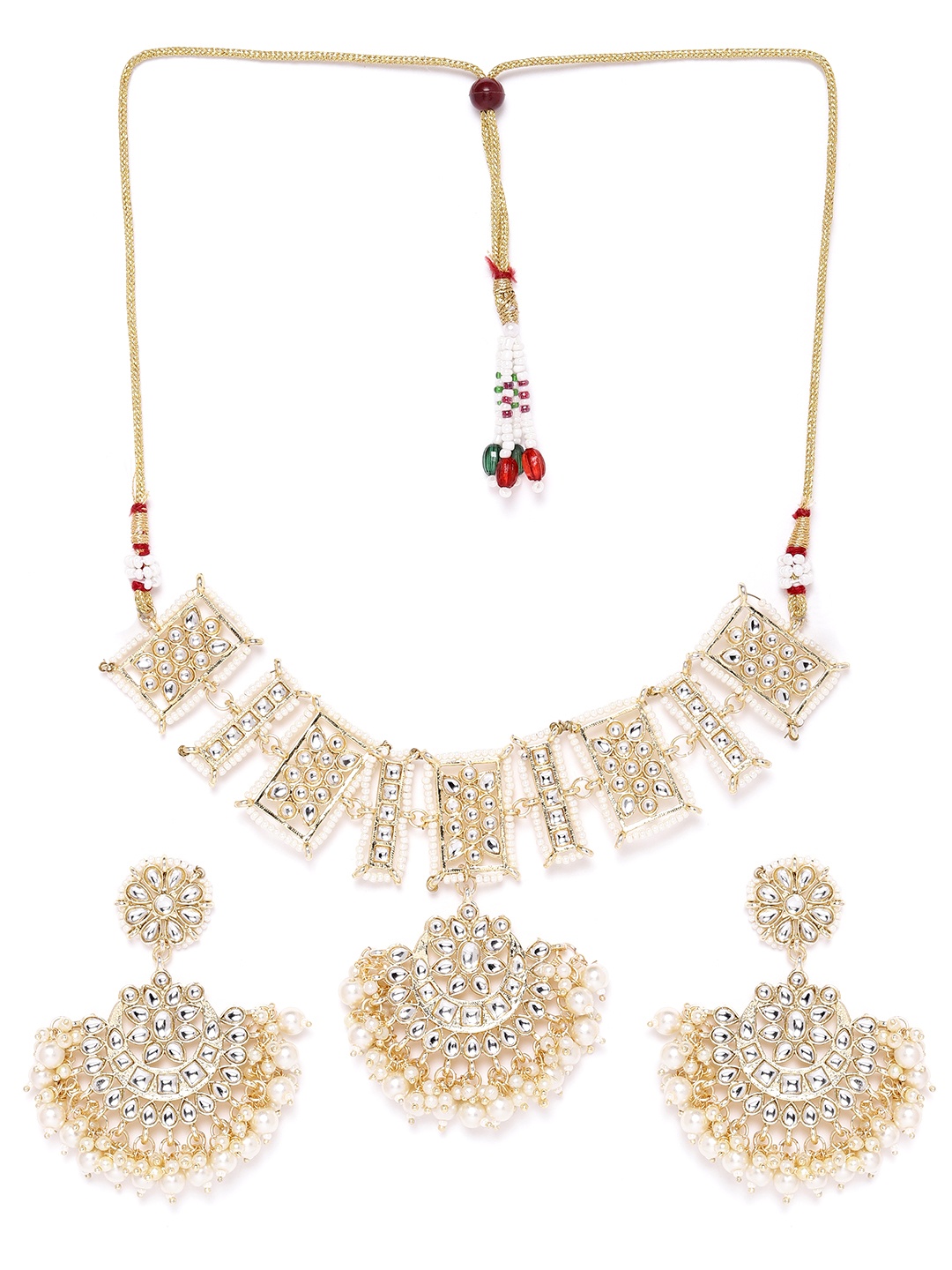 

Zaveri Pearls Off-White Gold-Plated Kundan-Studded Beaded Jewellery Set