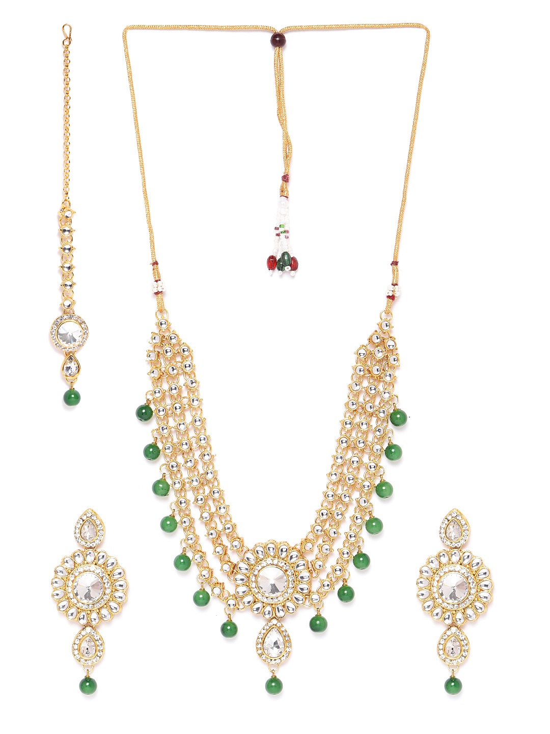 

Zaveri Pearls Green Gold-Plated Kundan-Studded Beaded Jewellery Set