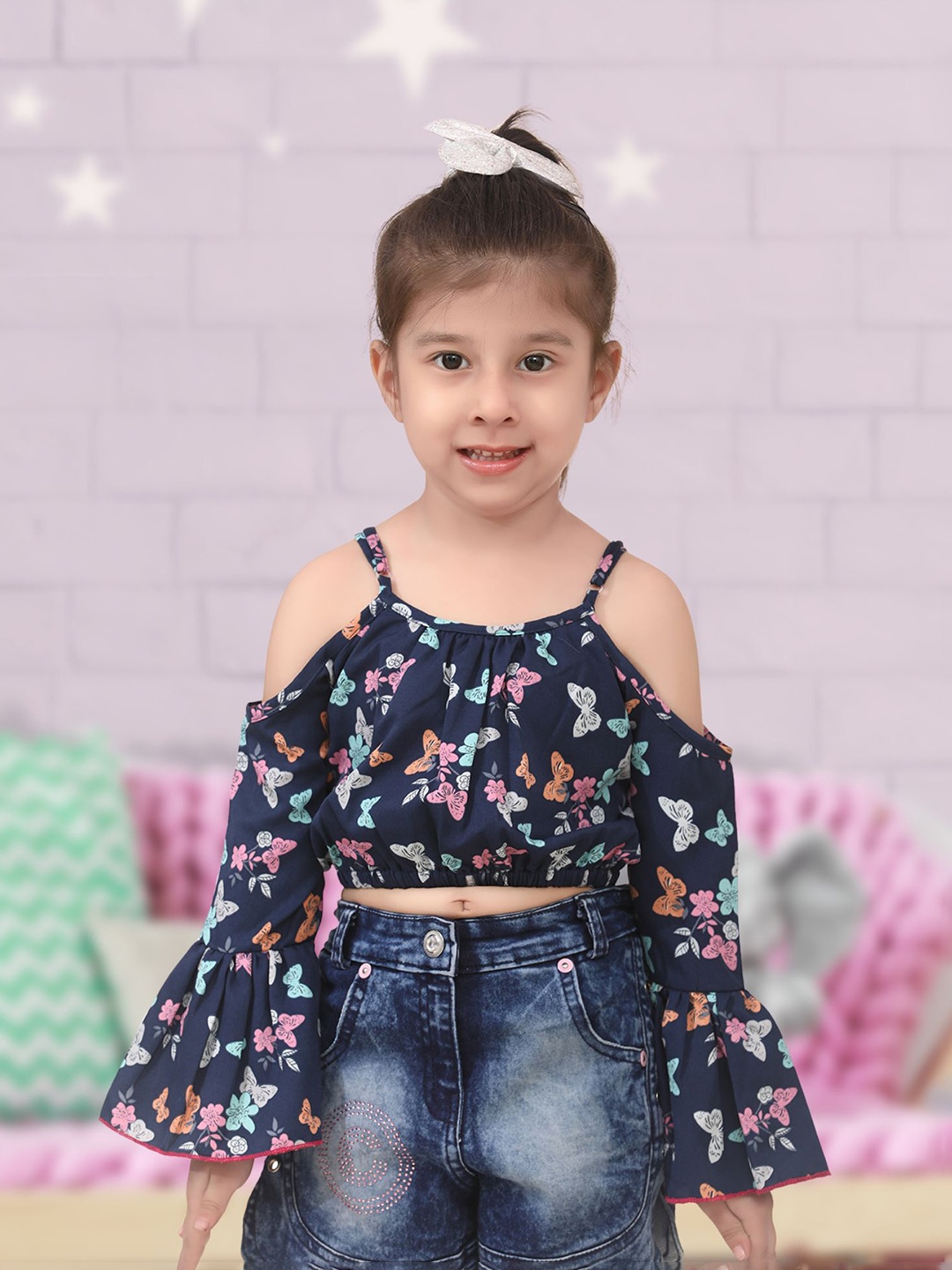 

Cutiekins Girls Navy Blue Printed Fitted Top