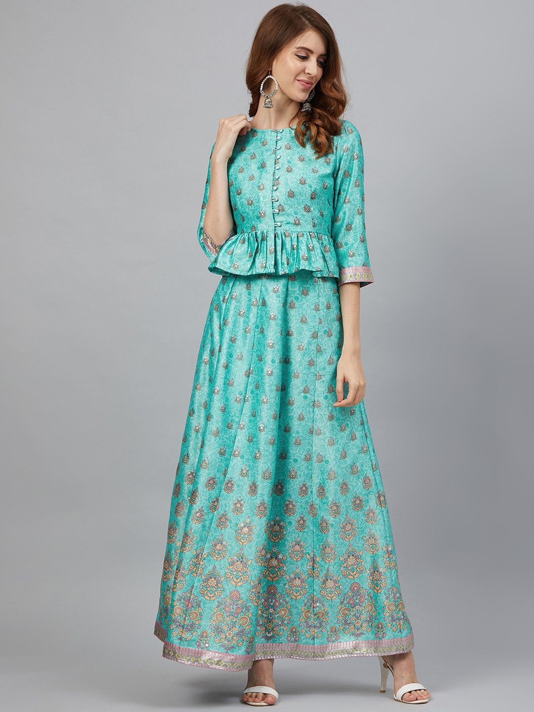

Juniper Women Green Printed Top with Skirt