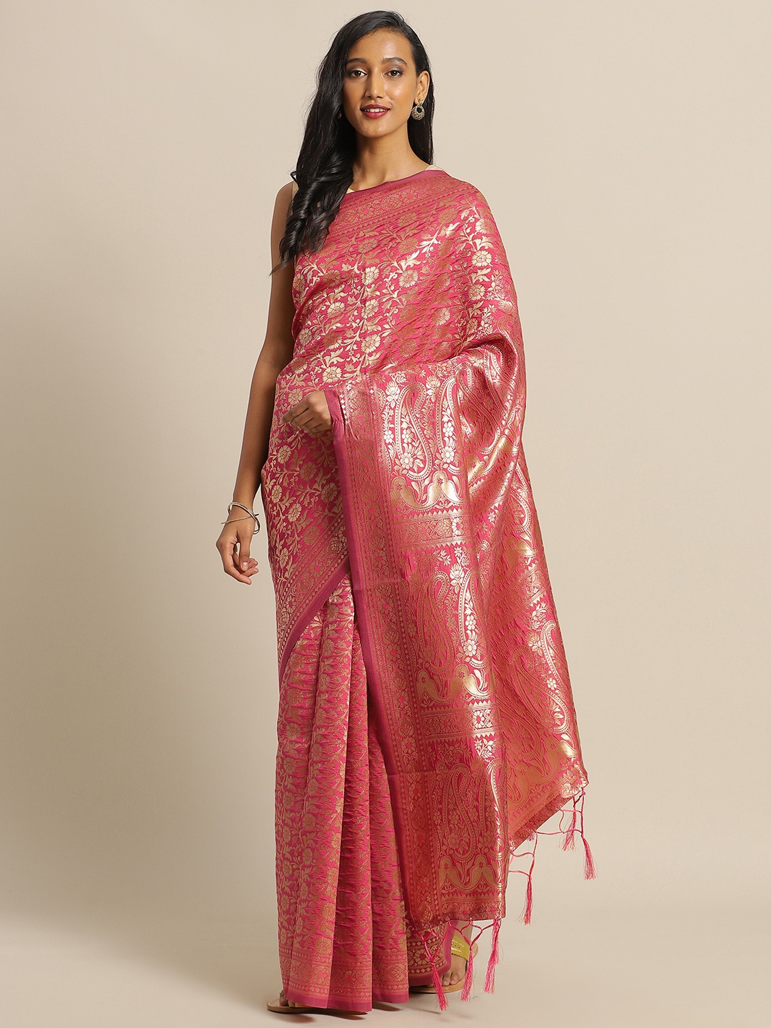 

Mitera Peach-Coloured Silk Blend Woven Design Banarasi Saree