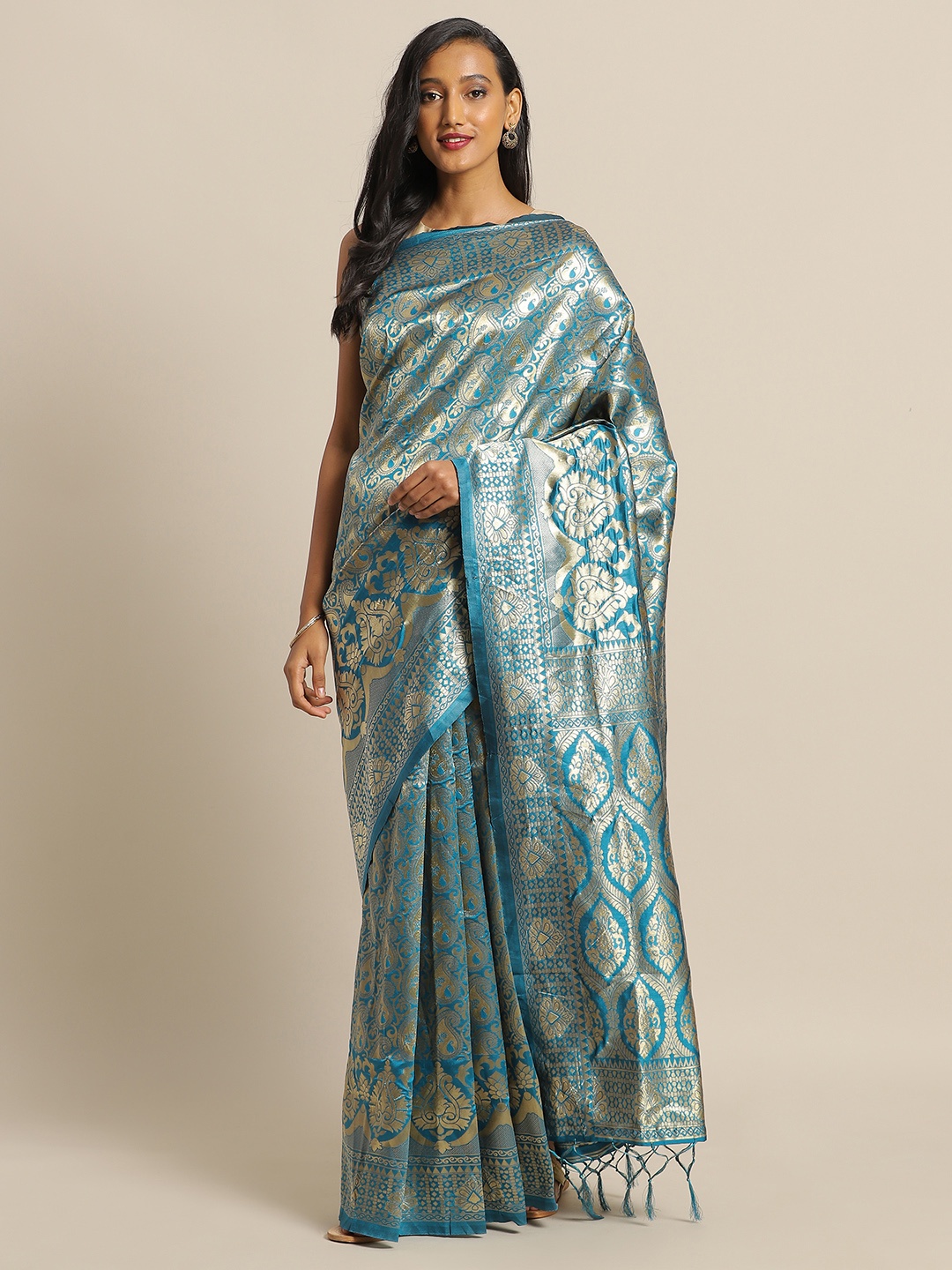 

Mitera Blue Silk Blend Woven Design Banarasi Saree