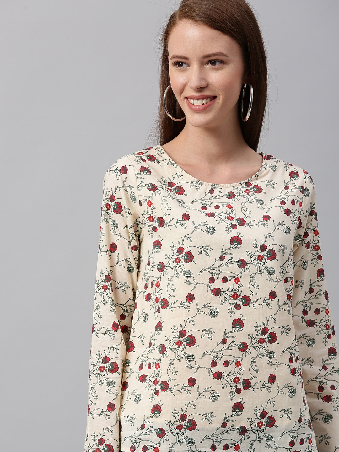 

HERE&NOW Women Beige Printed Pure Cotton Top