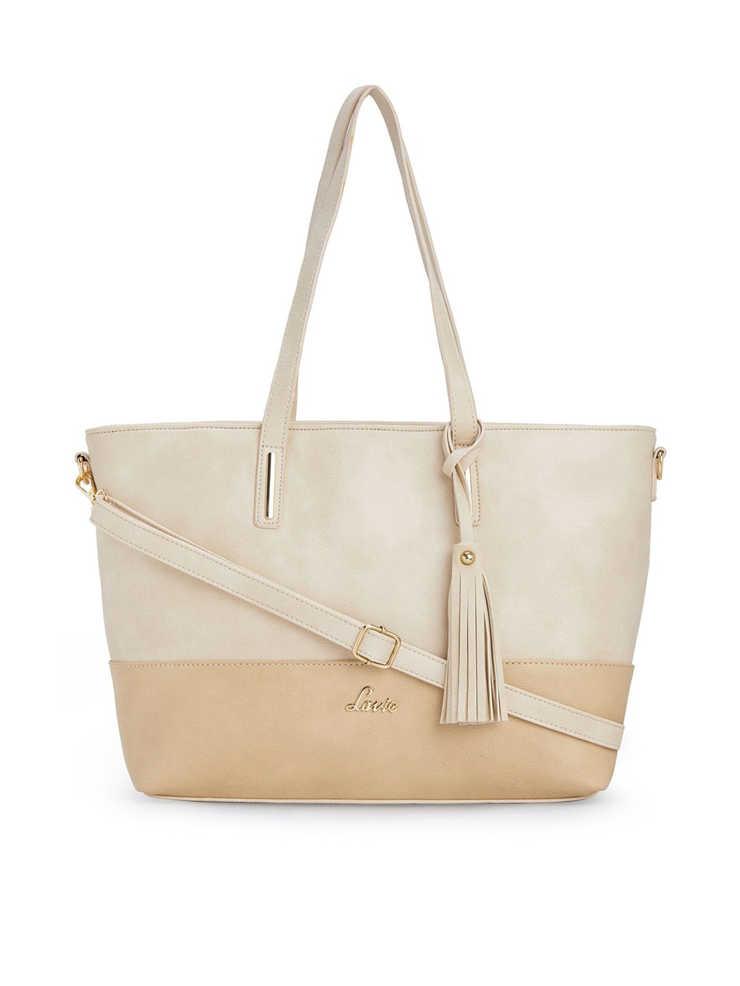

Lavie Beige Solid Tote Bag