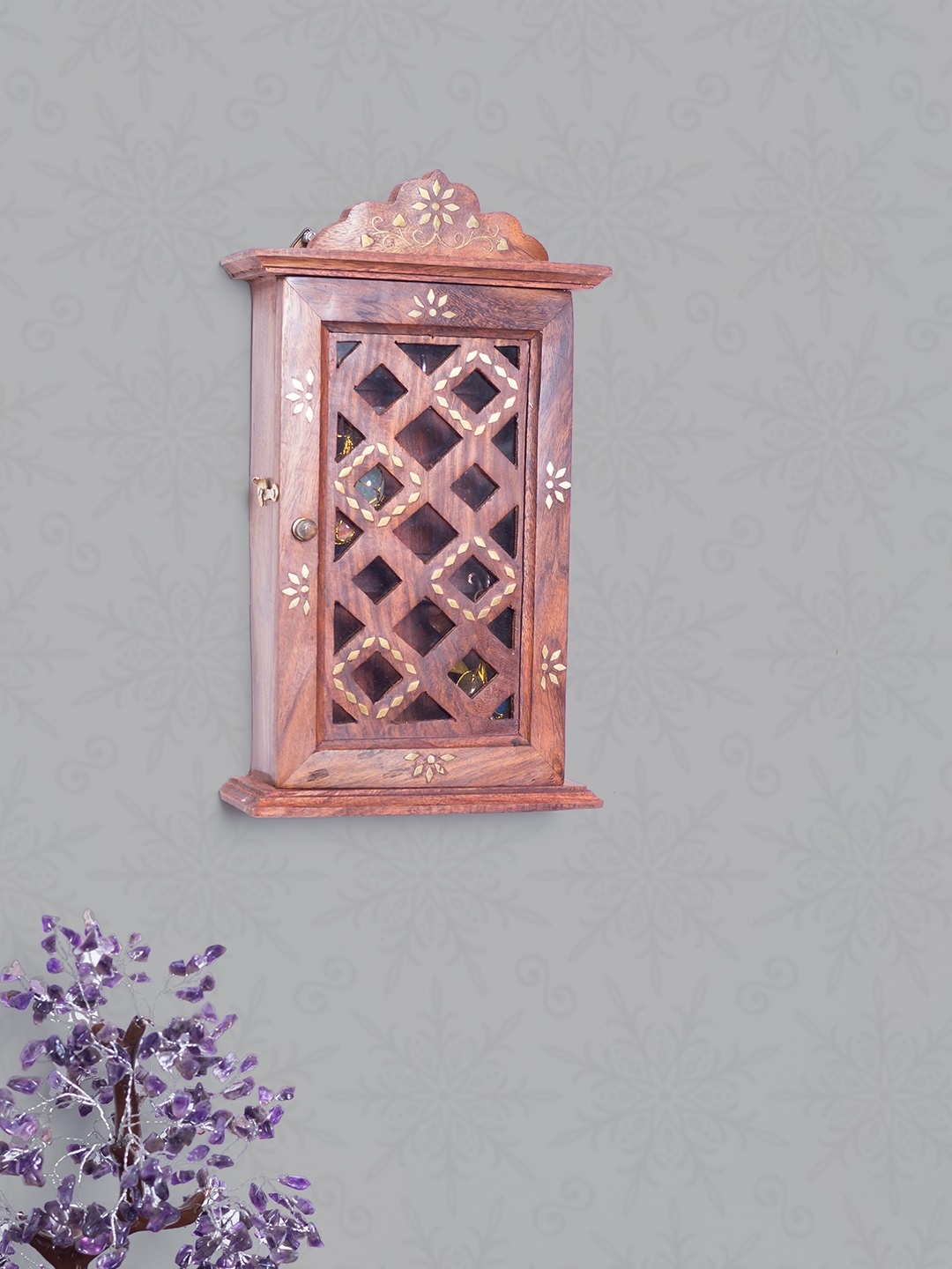 

Golden Peacock Brown Wall Mounted Handcrafted Key Holder
