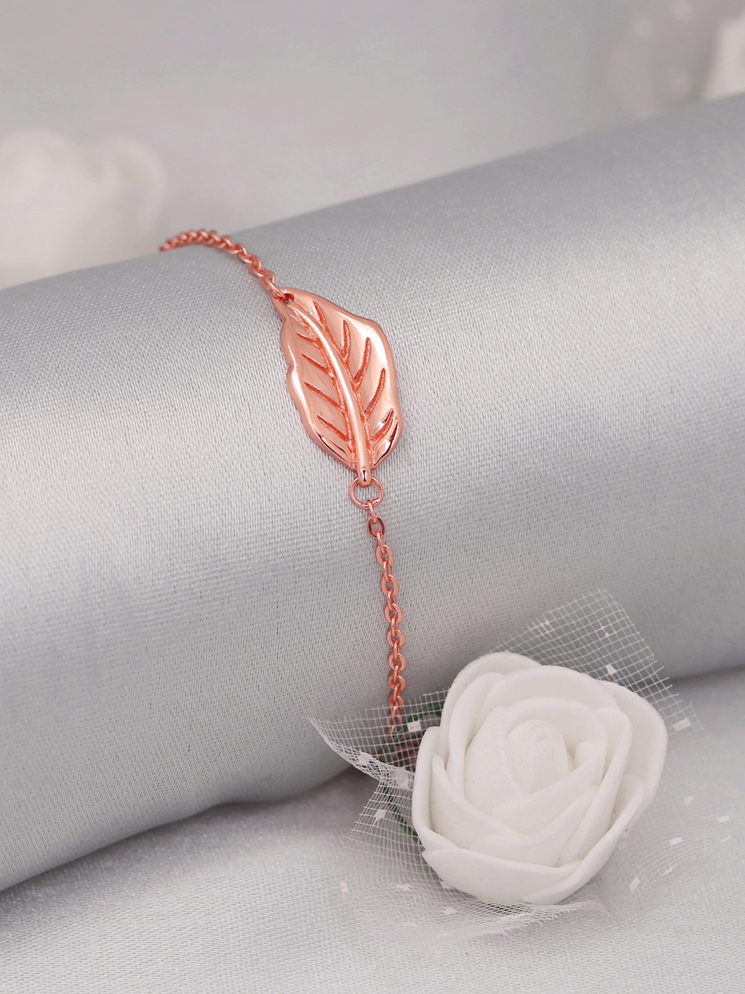 

GIVA 925 Sterling Silver Rose Gold-Plated Adjustable Leaf Bracelet
