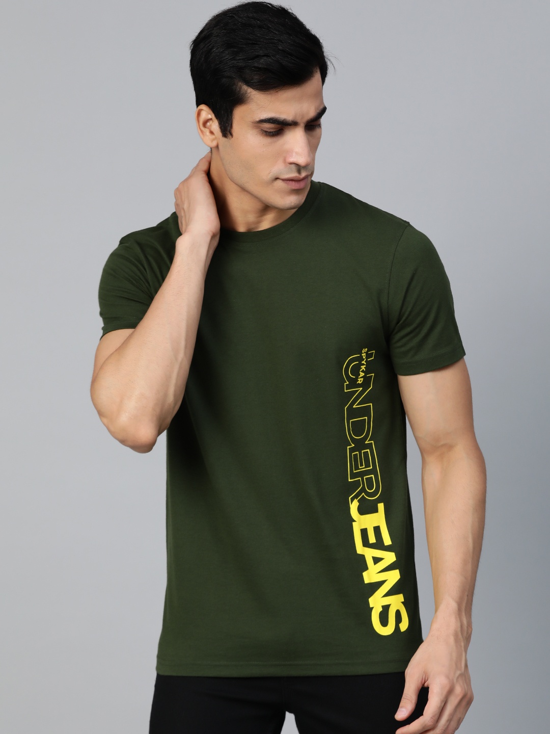 

UnderJeans by Spykar Men Olive Green Solid Round Neck T-shirt