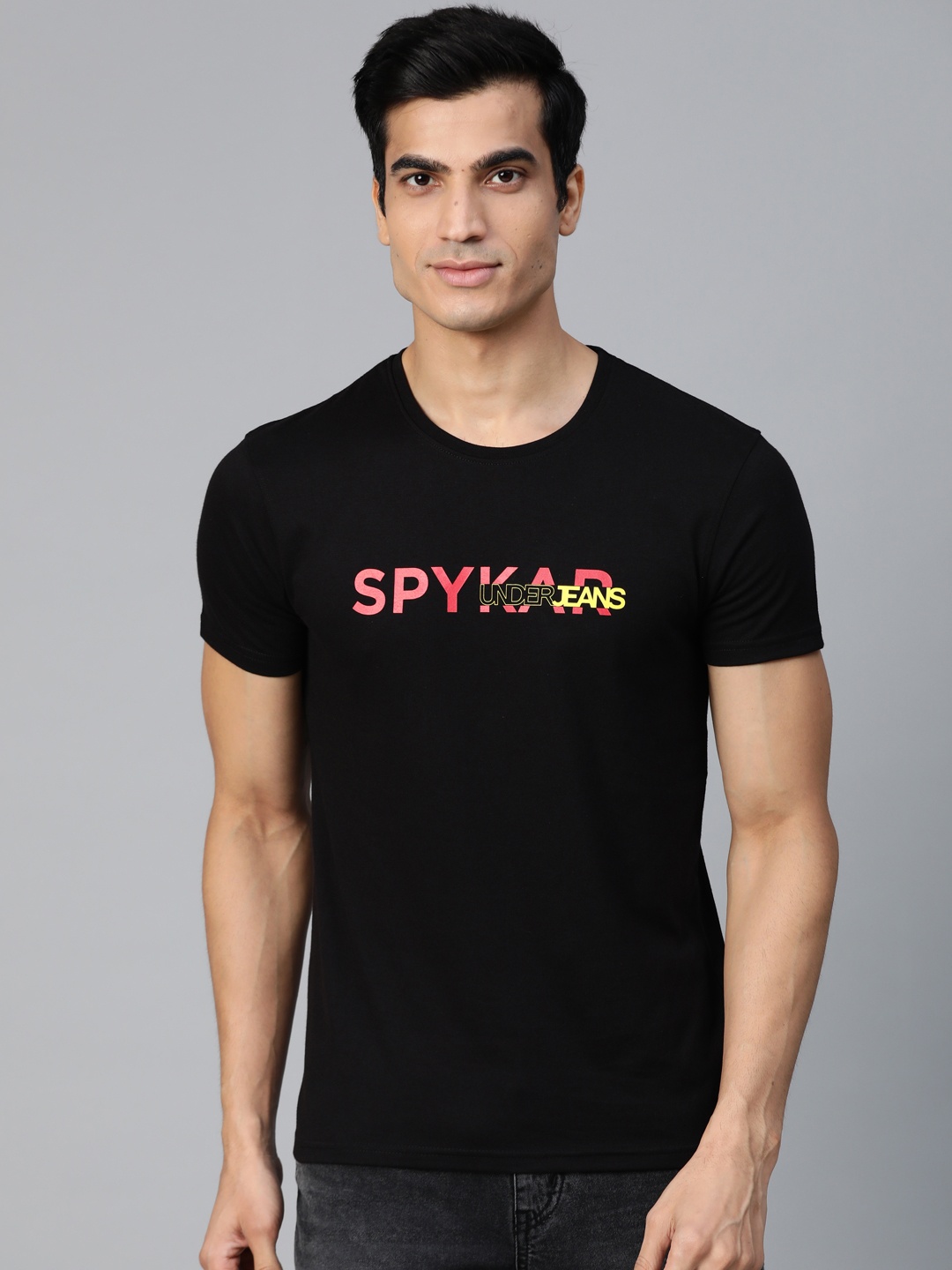 

UnderJeans by Spykar Men Black Printed Detail Round Neck T-shirt