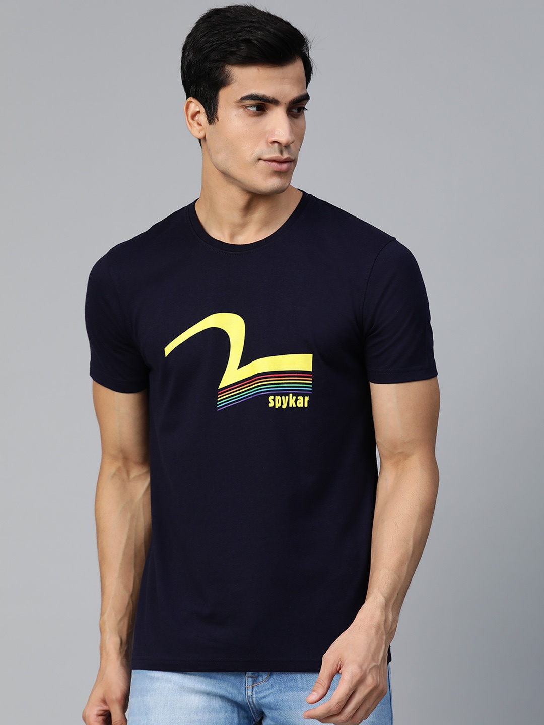 

UnderJeans by Spykar Men Navy Blue Printed Round Neck T-shirt