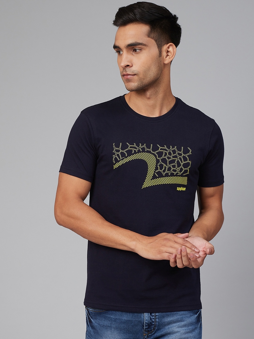 

UnderJeans by Spykar Men Navy Blue Printed Round Neck T-shirt