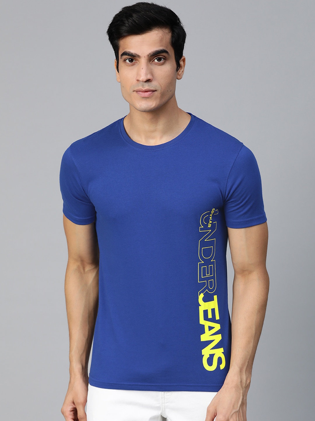 

UnderJeans by Spykar Men Blue Placement Print Round Neck T-shirt