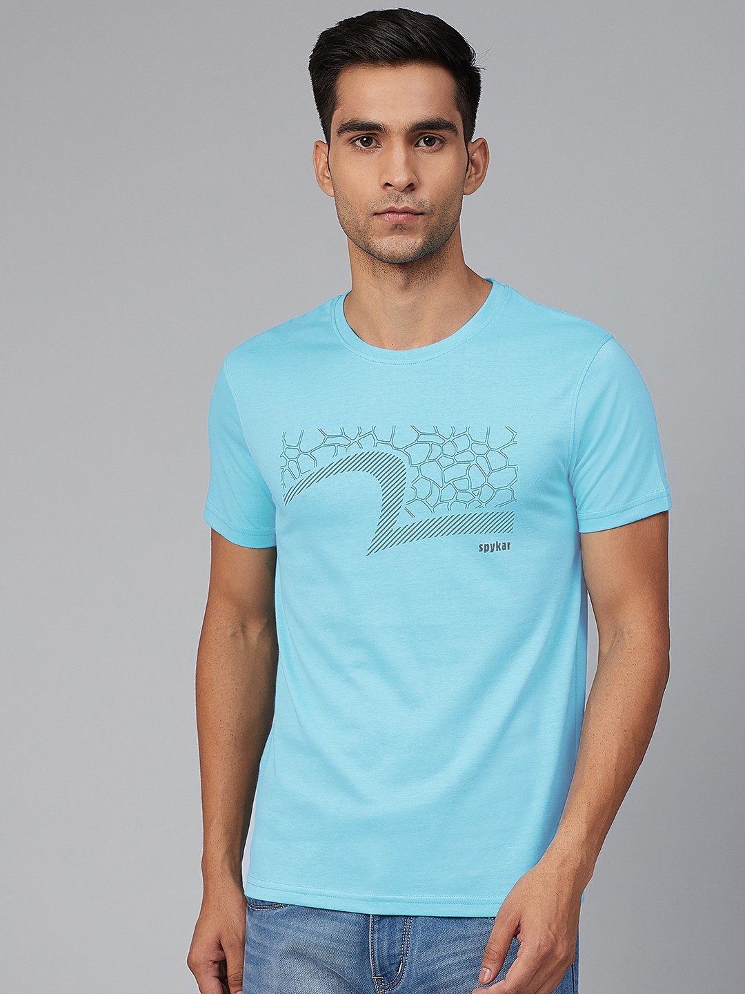 

UnderJeans by Spykar Men Blue Printed Round Neck T-shirt