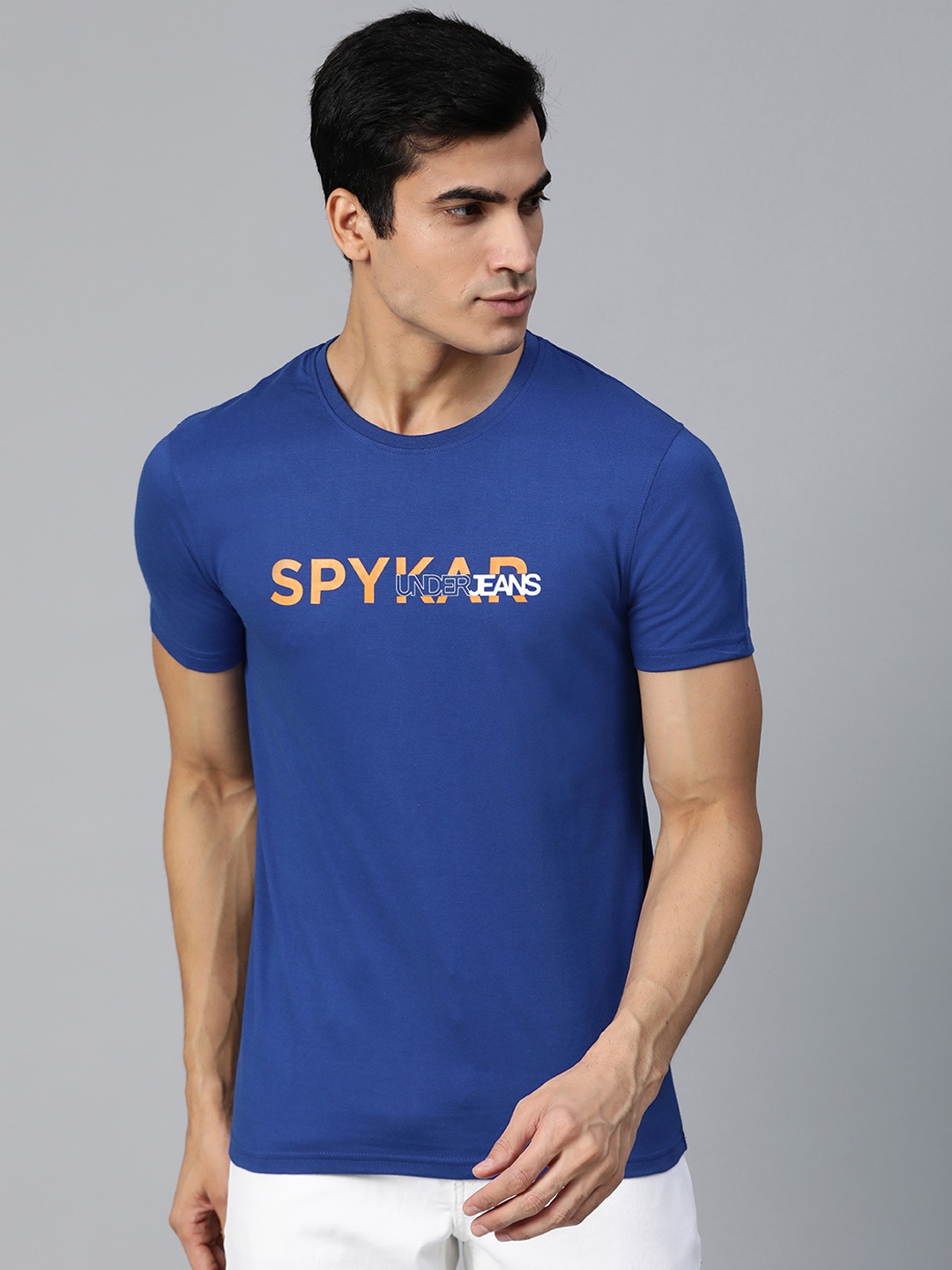 

UnderJeans by Spykar Men Blue Printed Detail Round Neck T-shirt
