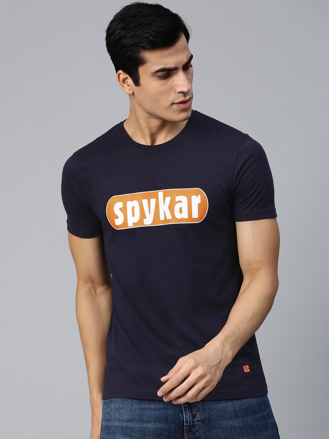 

UnderJeans by Spykar Men Navy Blue Printed Round Neck T-shirt