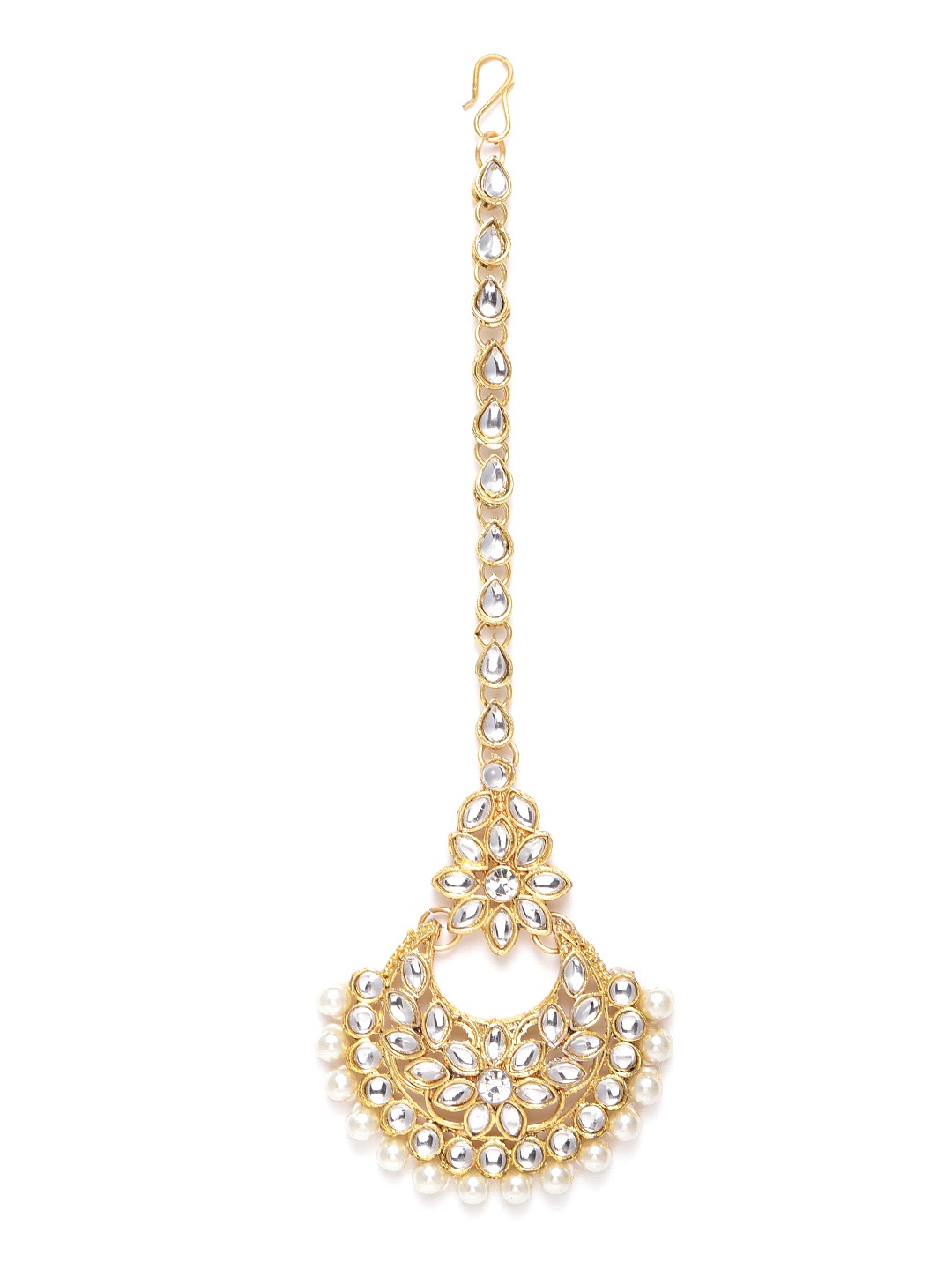 

JEWELS GEHNA Off-White Gold-Plated Kundan Studded & Beaded Maang Tika