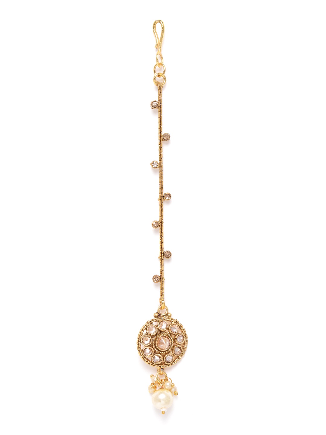 

JEWELS GEHNA Off-White Gold-Plated Stone-Studded & Beaded Maang Tikka