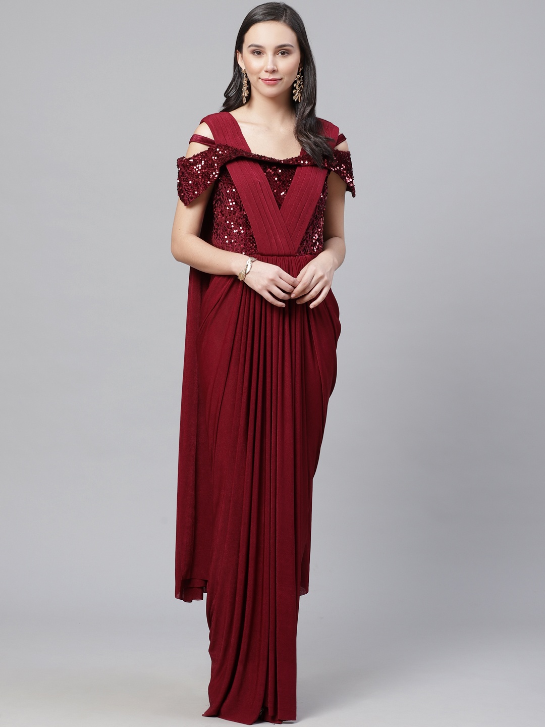 

Chhabra 555 Maroon Sequinned Detail Ready to Wear Saree