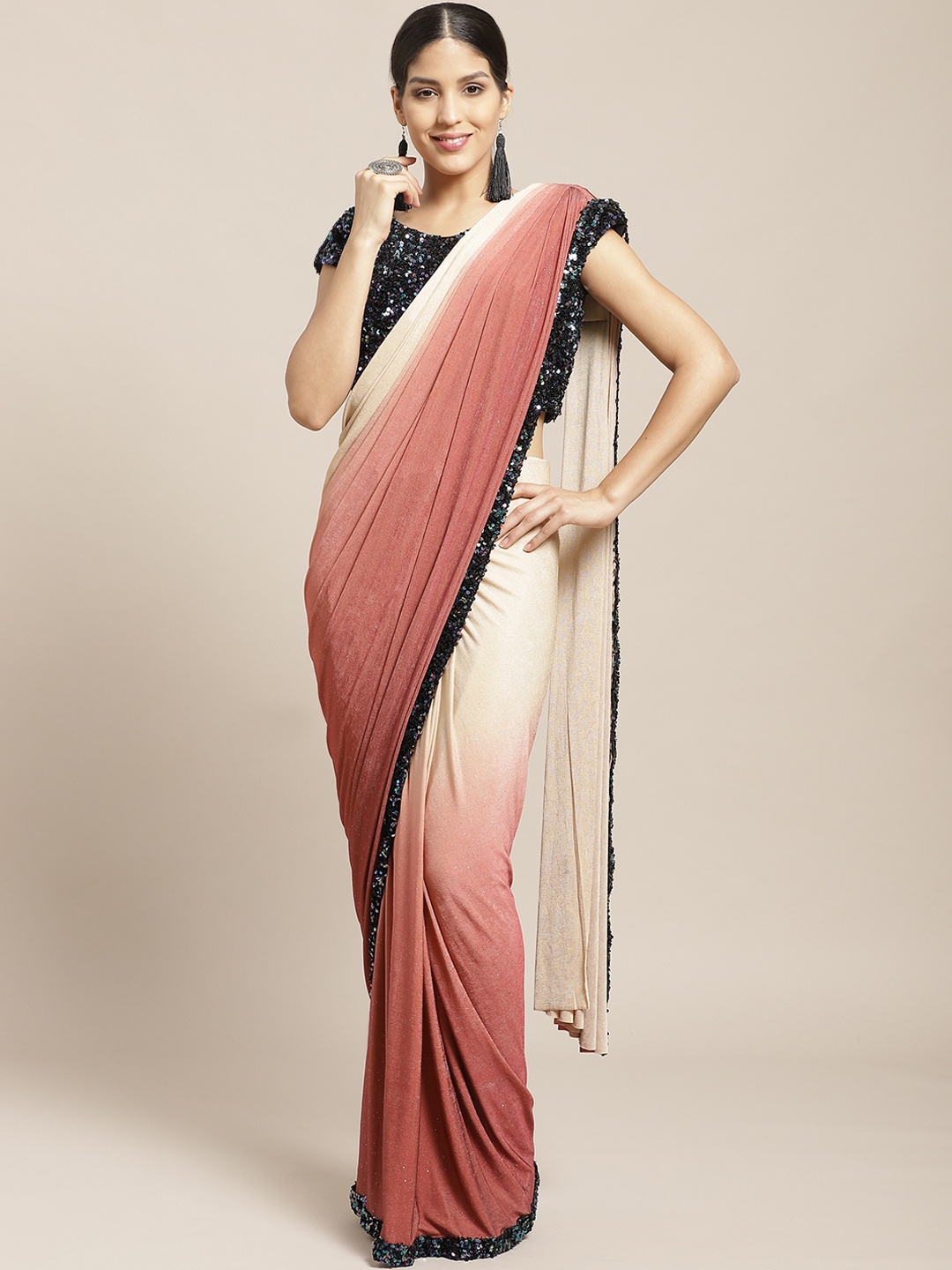 

Chhabra 555 Peach-Coloured & Beige Ombre Effect Ready To Wear Saree