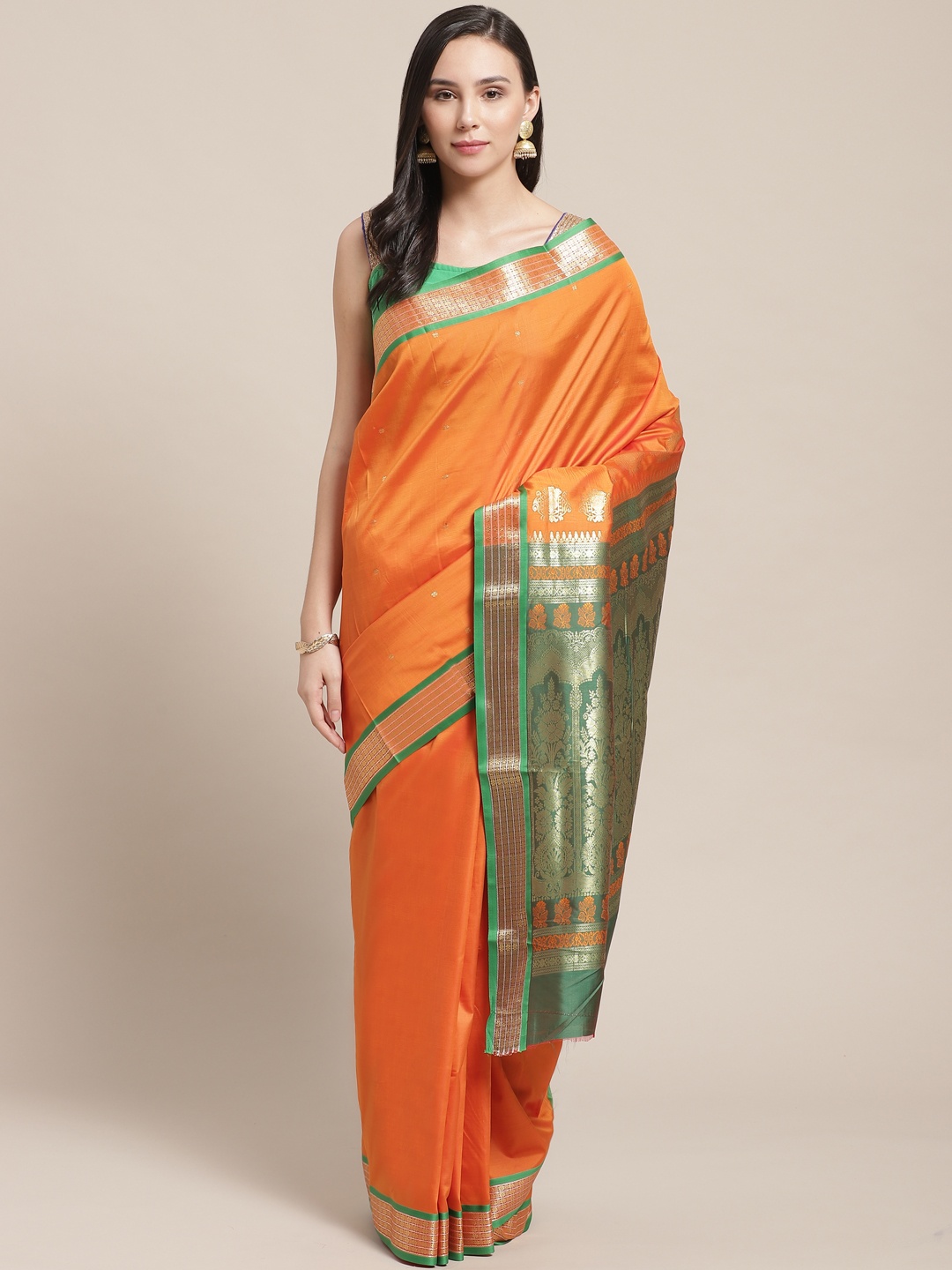 

Chhabra 555 Orange Woven Design Kanjeevaram Saree