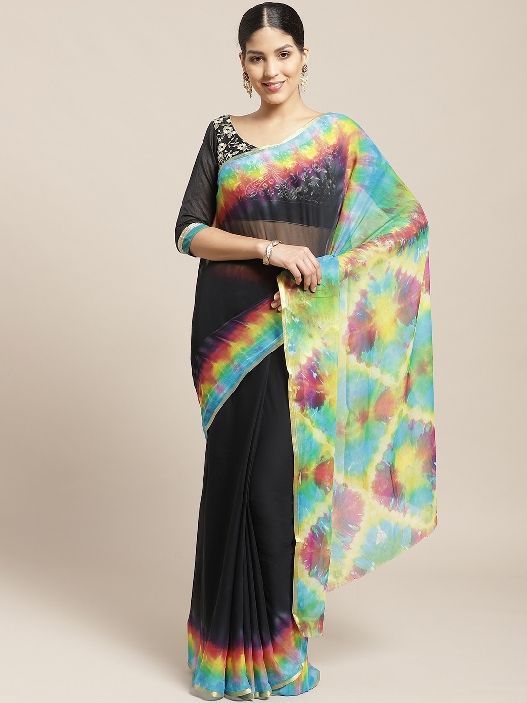 

Chhabra 555 Black & Blue Dyed Detail Bandhani Saree