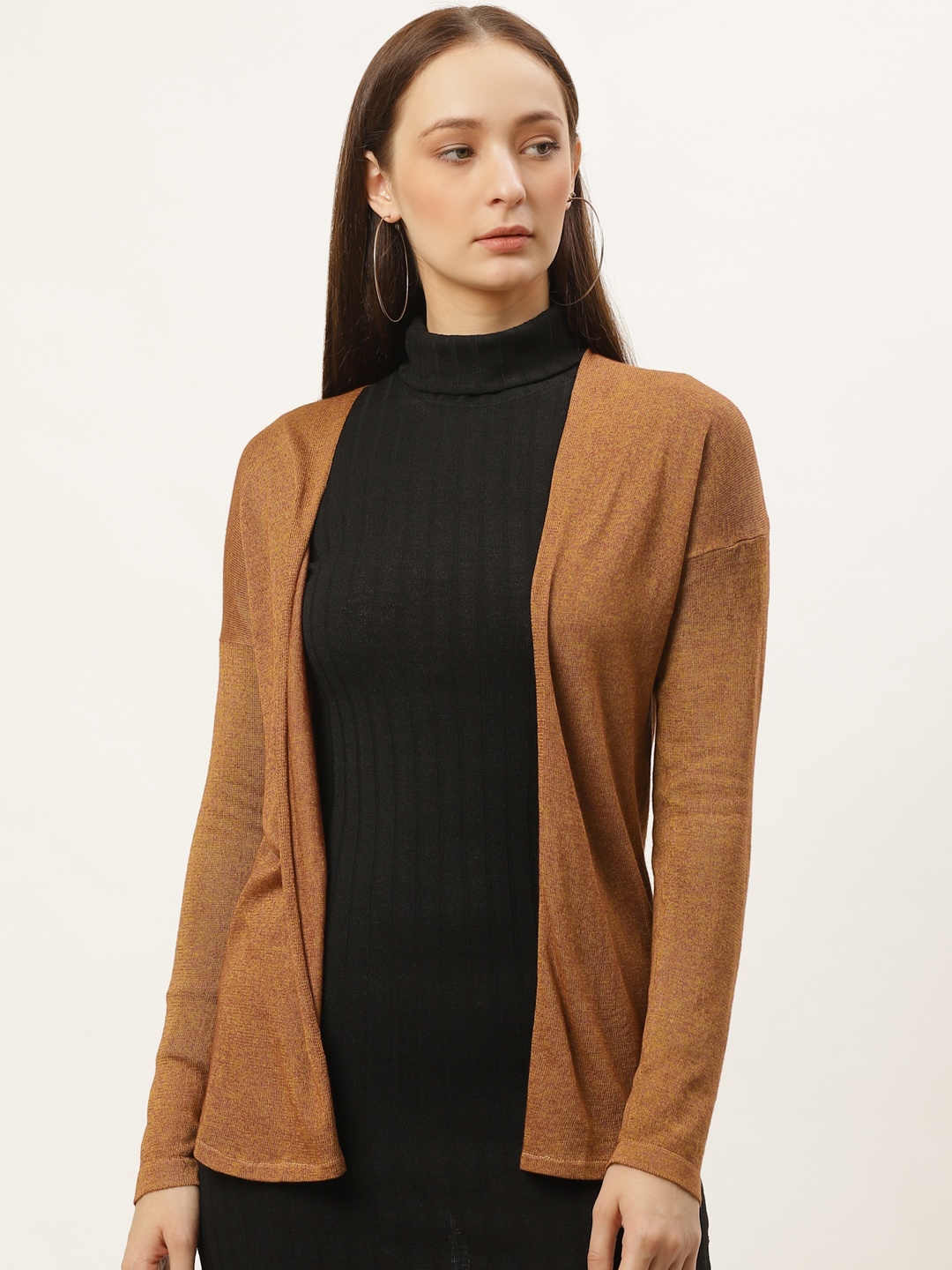 

Style Quotient Women Brown Solid Open Front Shrug