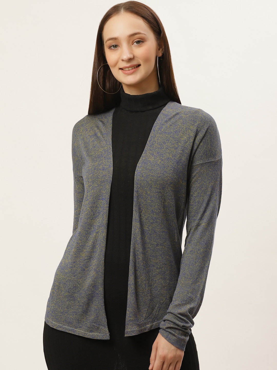 

Style Quotient Women Blue & Grey Self Design Open Front Shrug