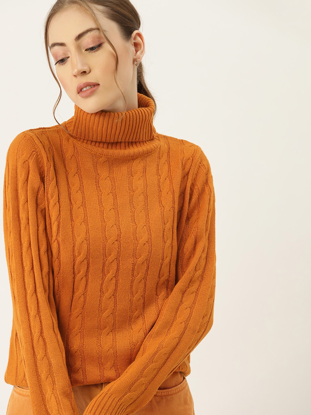 

DressBerry Women Rust Orange Cable Knit Pullover
