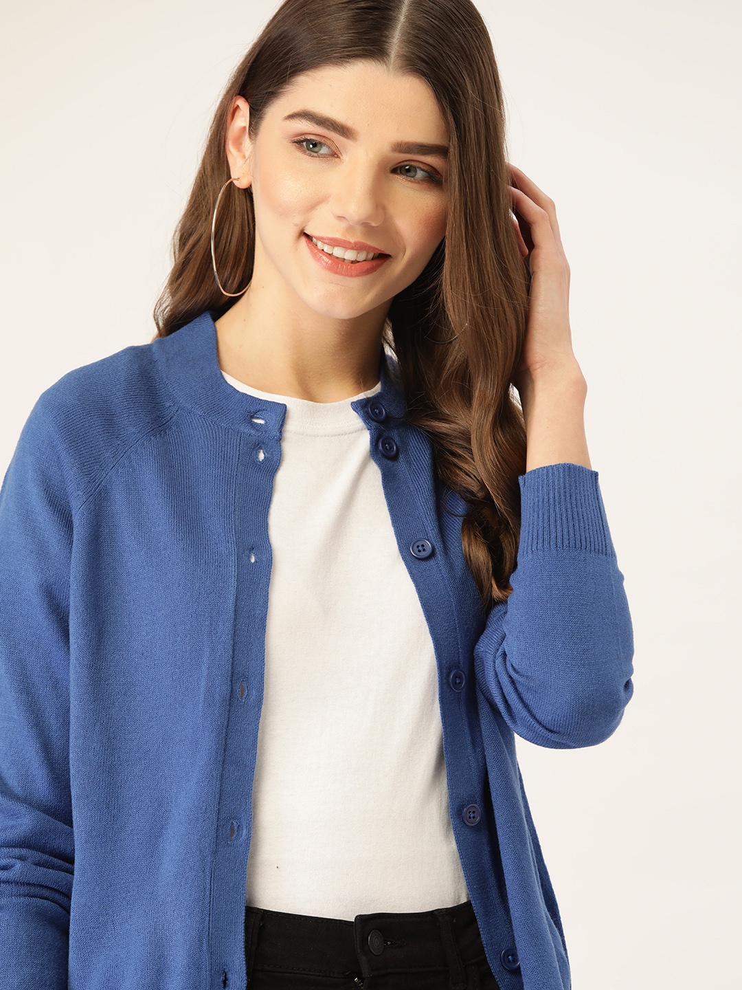 

DressBerry Women Blue Solid Cardigan Sweater