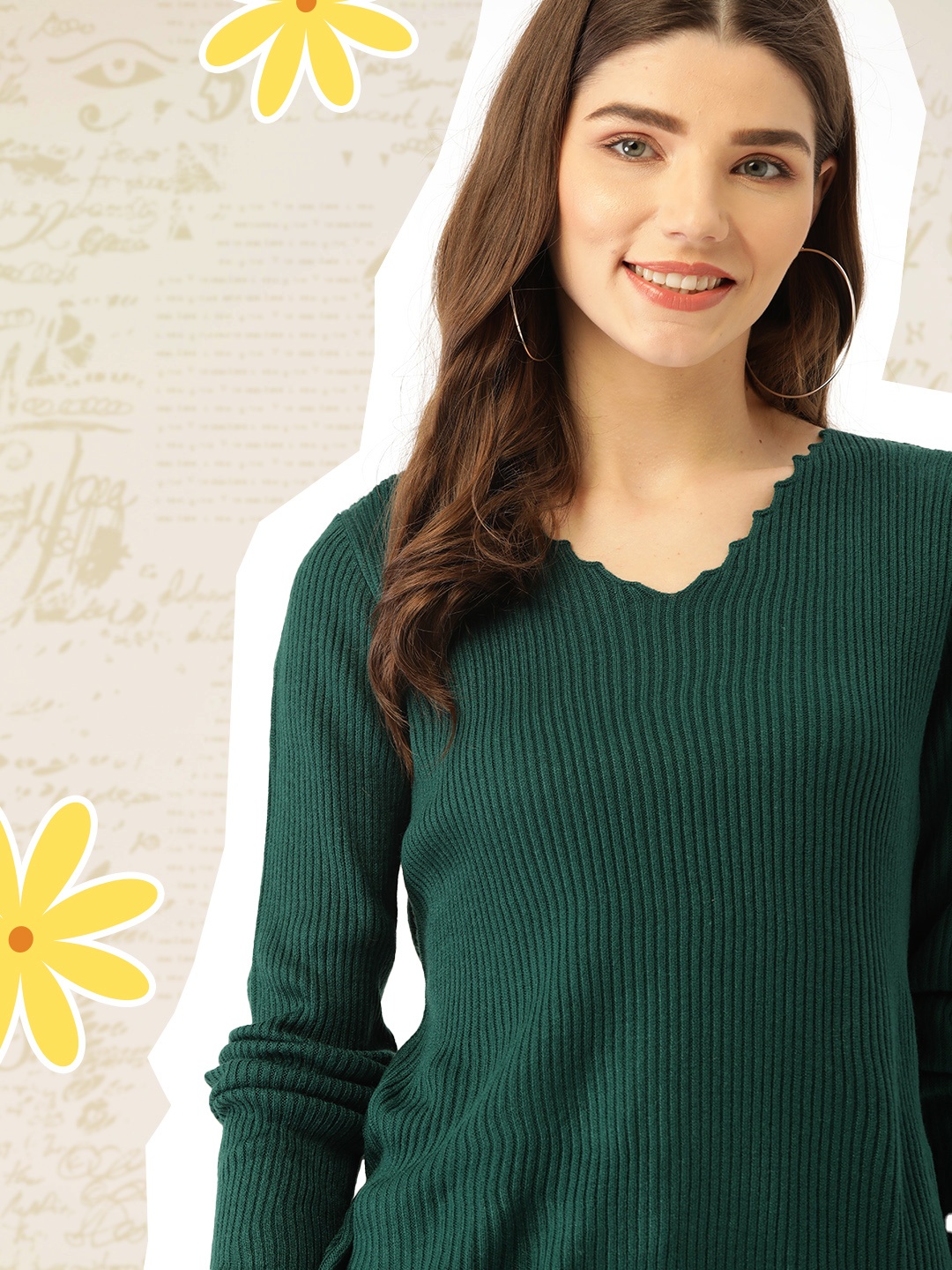 

DressBerry Women Green Ribbed Pullover Sweater