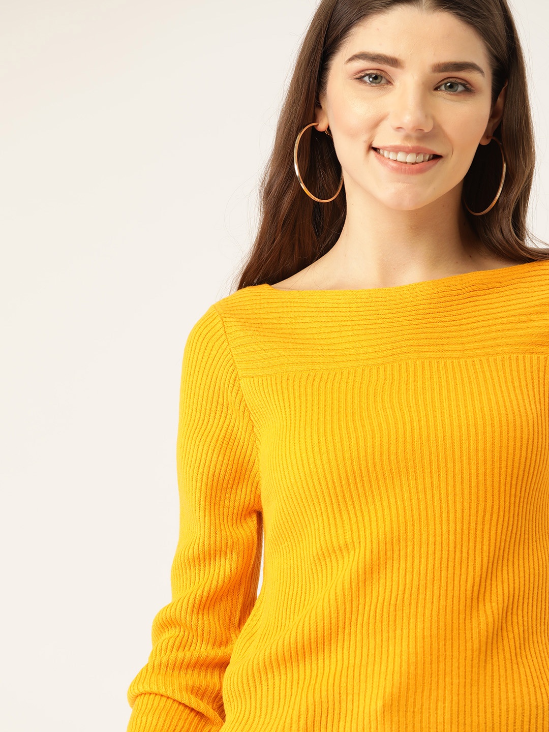 

DressBerry Women Mustard Yellow Ribbed Pullover Sweater