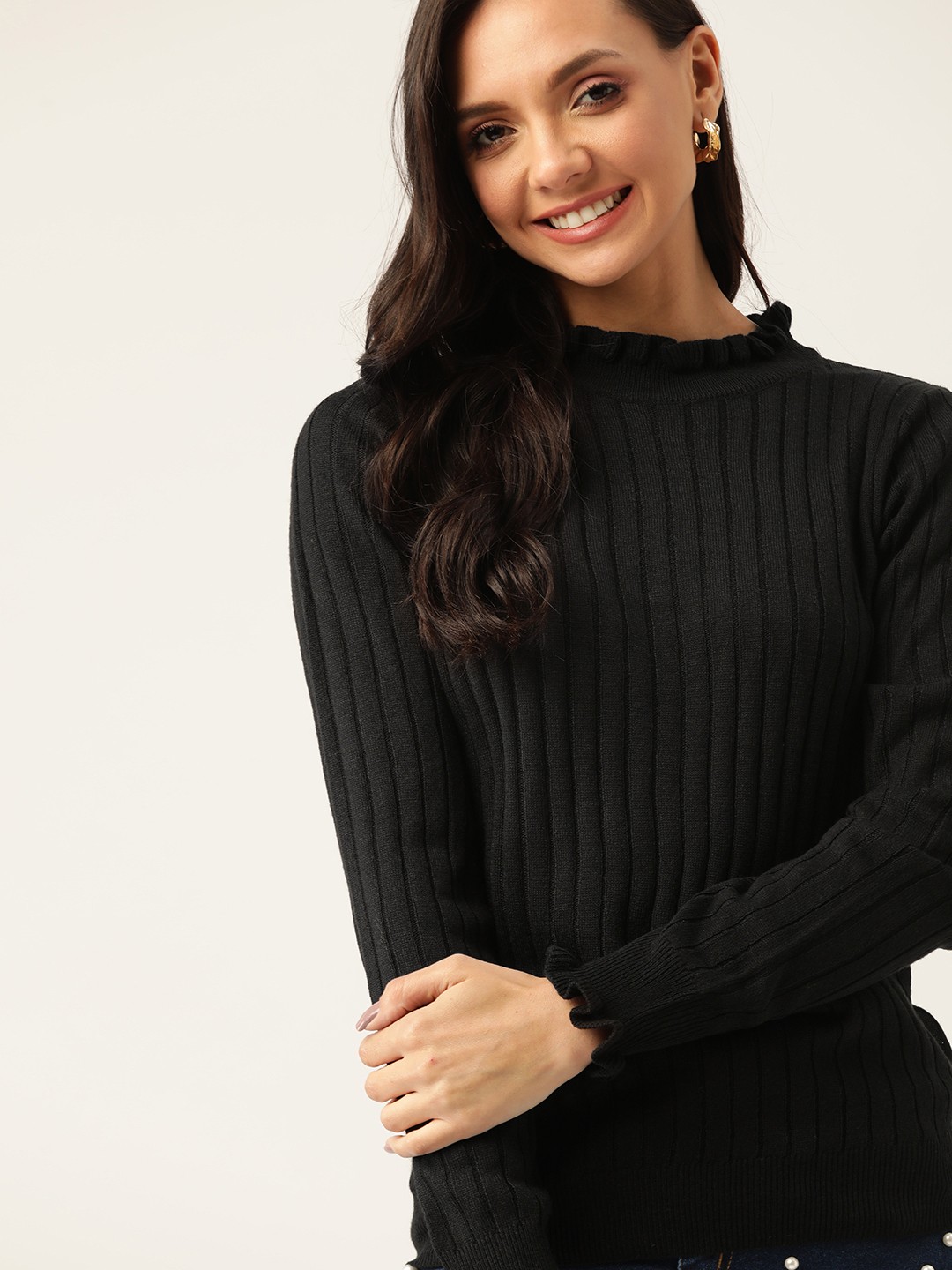 

DressBerry Women Black Ribbed Pullover
