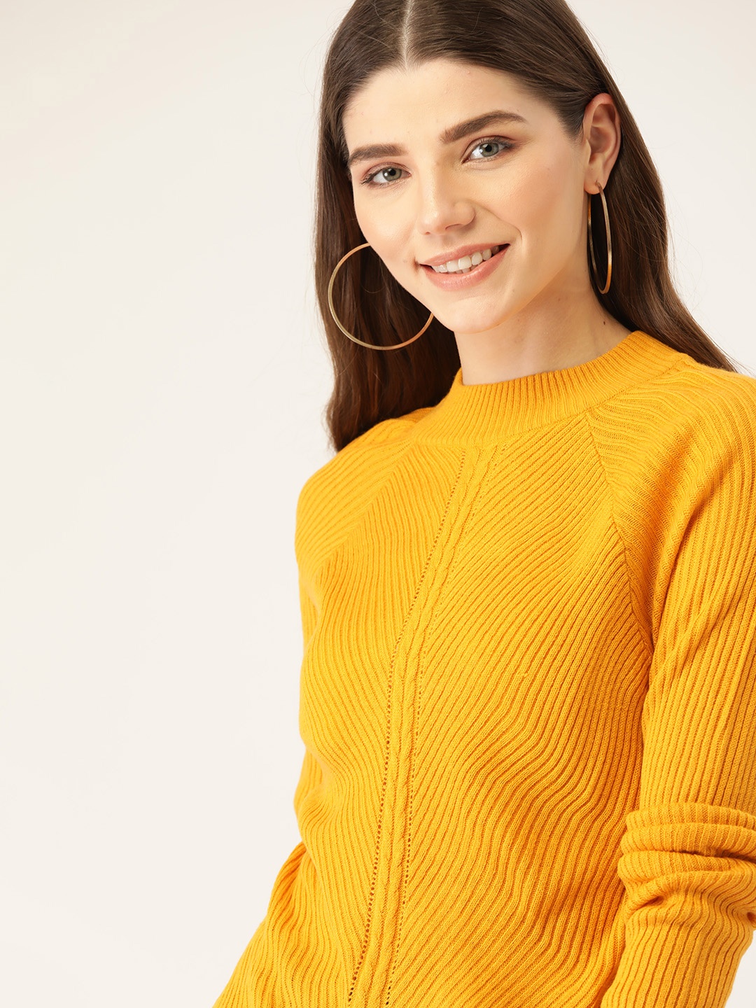 

DressBerry Women Mustard Yellow Ribbed Pullover Sweater