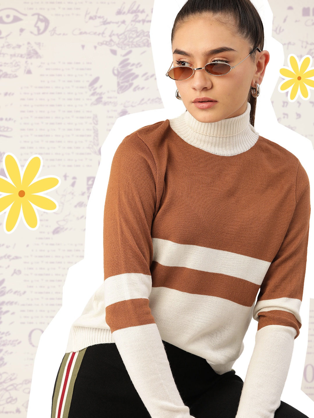 

DressBerry Women Brown & White Acrylic Colourblocked Pullover