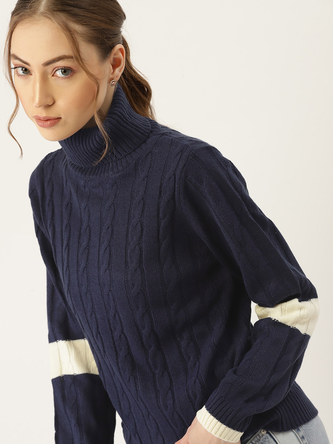 

DressBerry Women Navy Blue Cable Knit Pullover
