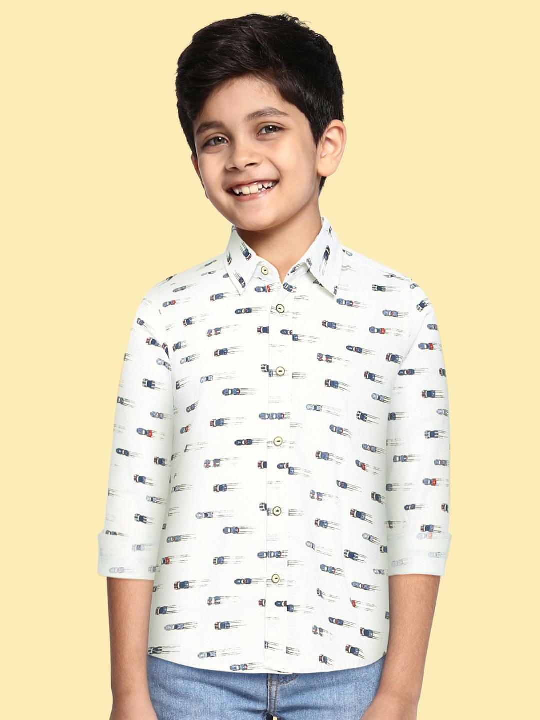

Pepe Jeans Boys White & Blue Regular Fit Printed Casual Shirt