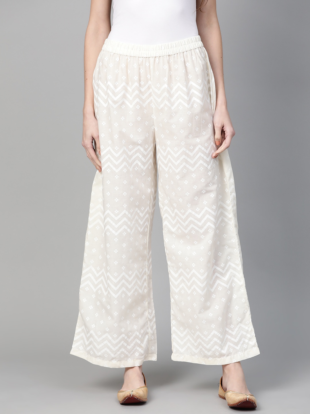 

Yufta Women Off-White Printed Wide Leg Palazzos
