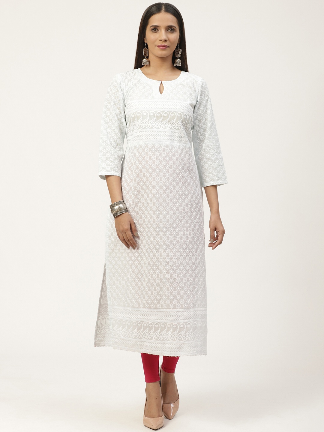 

GERUA Women Blue & White Embroidered Straight Kurta