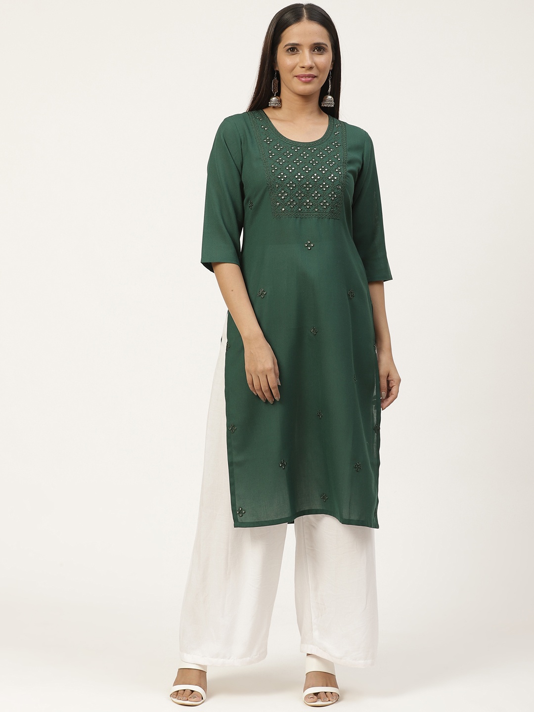 

Gerua By Libas Women Green Embroidered Mirror Work Straight Kurta