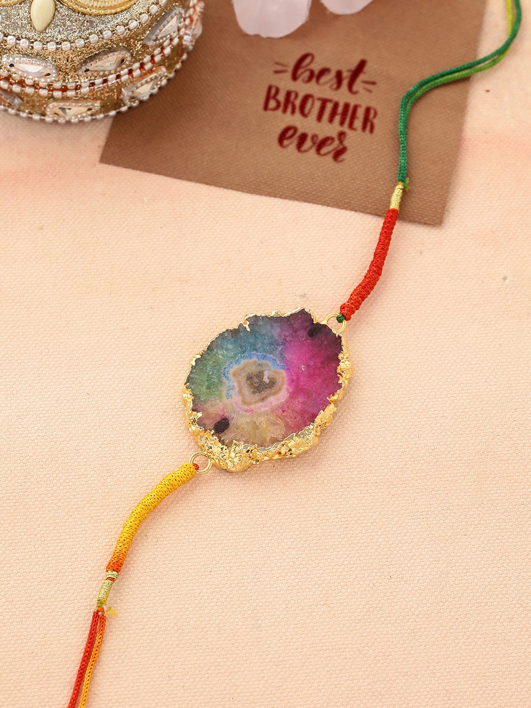 

Shoshaa Men Gold-Toned Fabric Gold-Plated Wraparound Designer Rakhi Bracelet
