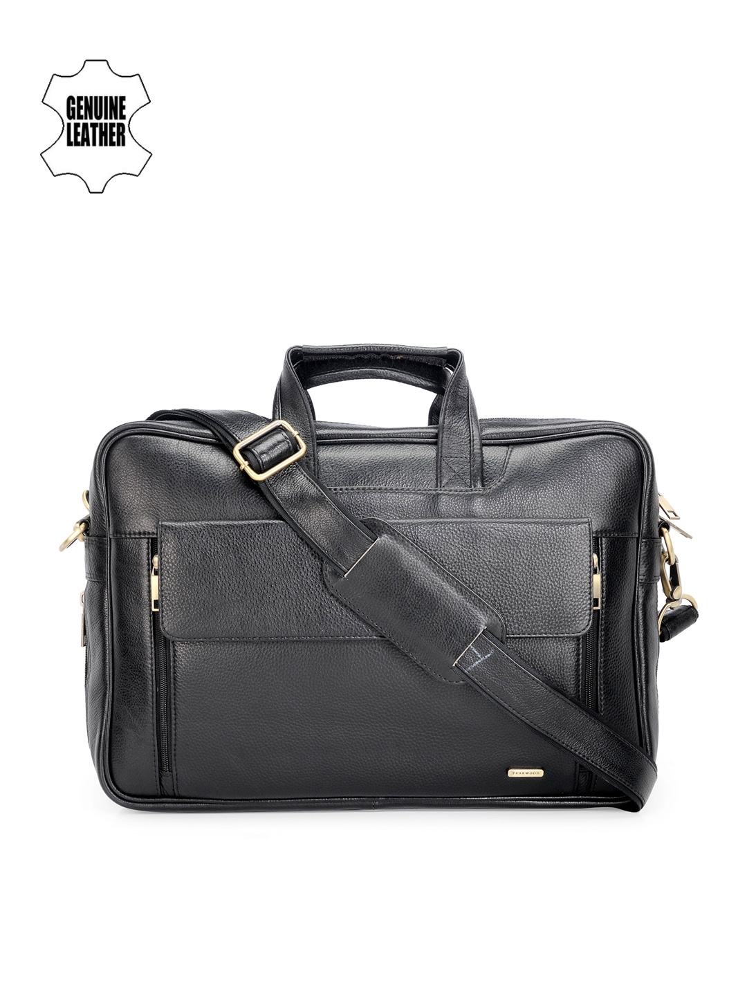 

Teakwood Leather Unisex Black Genuine Leather Laptop Bag